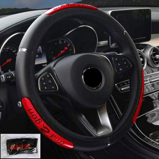 15’’ Universal Car Steering Wheel Cover Red PU Leather Non-slip Breathable Cover 